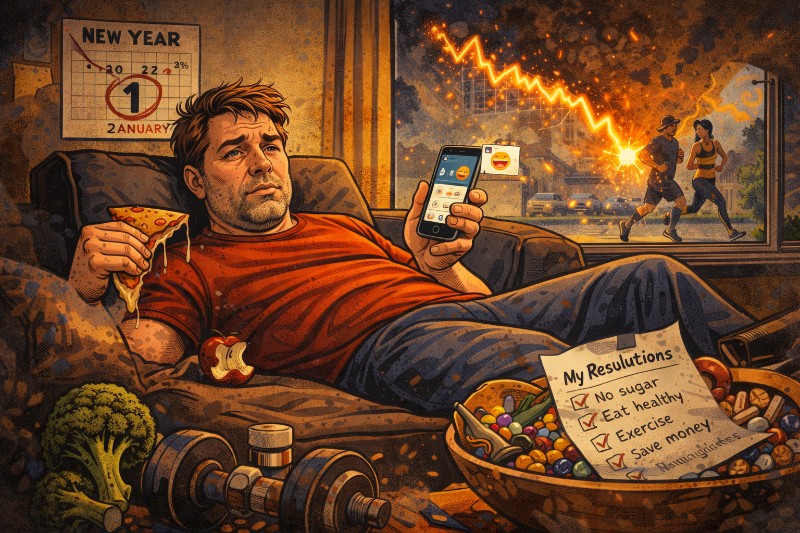 Die große Vorsatz-Lüge: Wie wir jedes Jahr sportlich scheitern, Obst kaufen und dann das Dopamin gewinnt