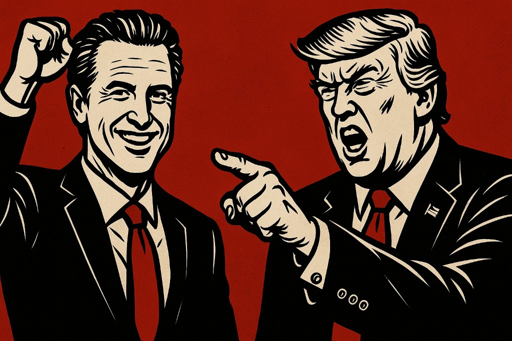 „Newscum Rising“ – Wie Trump Kaliforniens Gouverneur versehentlich zum Freiheitsikonen-Merch gemacht hat