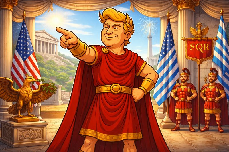 Trumpius Caesar Honors Greece: The Original Democracy Meets Its Greatest Upgrade
